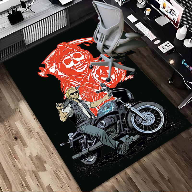 Skull Biker Living Room Non-Slip Area Rug Soft Carpet for Bedroom Game Playroom Sofa Office Home Decor Doormat Christmas Gift C921131