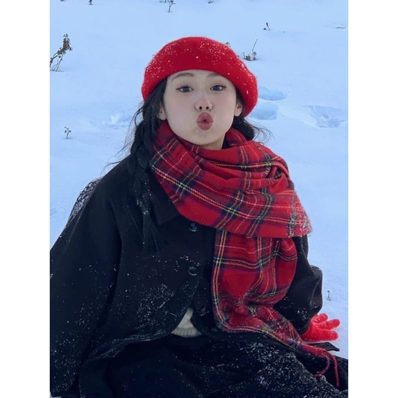 Tonglu Scarf Women's Houndstooth Shawl Dual-purpose Korean Version Versatile Warm New Winter Senior Student Scarf
