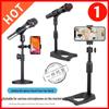 Adjustable Retractable Desktop Microphone Stand with Clip and Stable Metal Base for Live Streaming and Singing