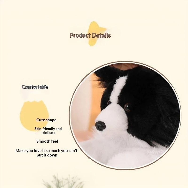 Realistic Border Collie Stuffed Plush Toy Soft Lifelike Dog Doll for Pet Play Companion Kids Christmas Gift