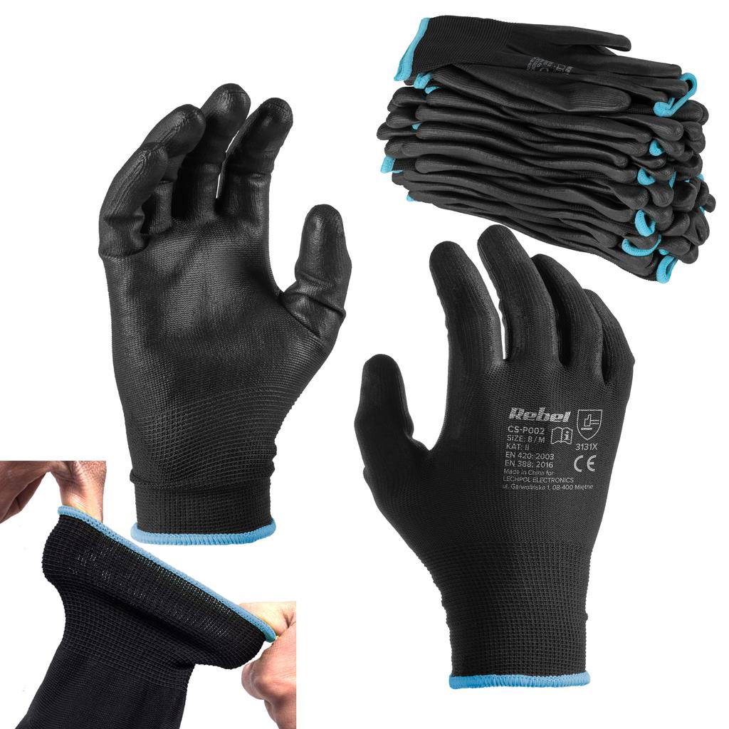 Strong polyurethane work gloves, size 9 M, 12 sets