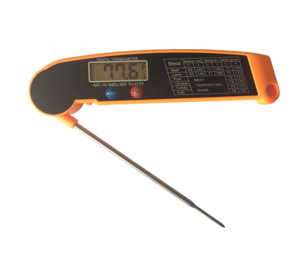 Ultra-Thin Foldable Stainless Steel BBQ Thermometer with Built-In Magnet