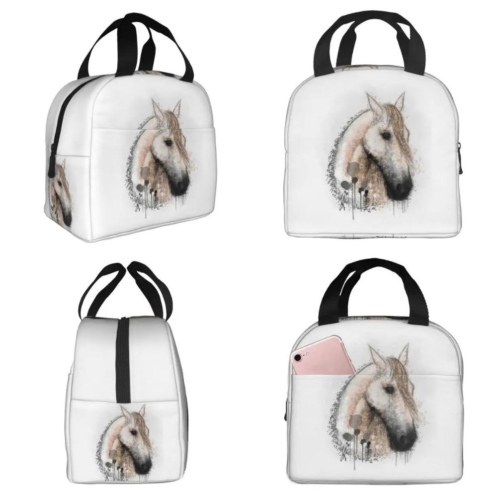 Horse Portrait, HG Gray Insulated Lunch Bag for Women Office Cooler Thermal Food Box Tote Portable Lunch Boxes Container