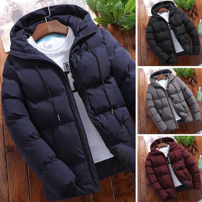 Jaqueta de Inverno Masculina com Capuz Slim Fit Manga Longa Cordão Bolsos Quebra-vento para Uso Diário