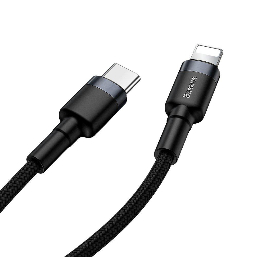 Durable Nylon Cable USBC PD Iphone Lightning 18W QC30 1m Black Gray