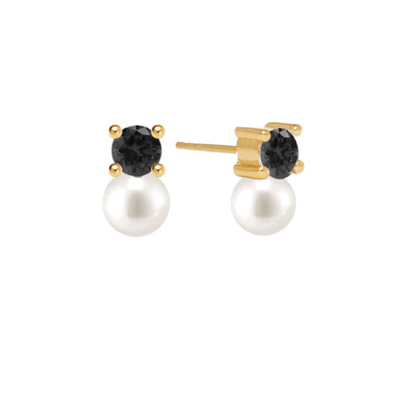 Vivicate 14k Color Cubic Pearl Stud Earrings_Black