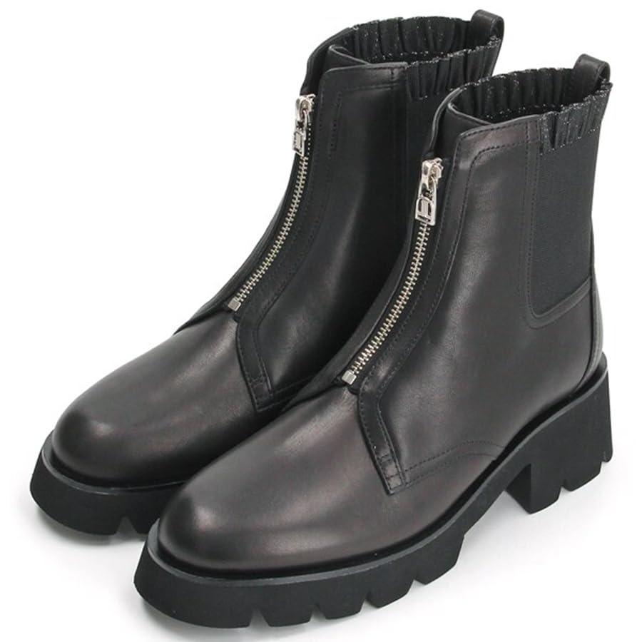 en Fashion Boots Front Zip Tank Sole Short Boots 2843 Black [Lanvin Bleu]