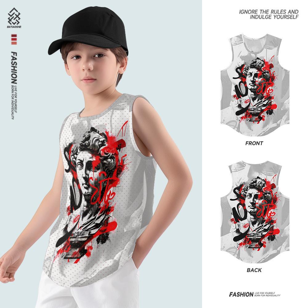 Summer Round Neck 3D Cartoon Pattern Printed Top Fashionable Casual Sleeveless Vest Children's Boy T-shirts