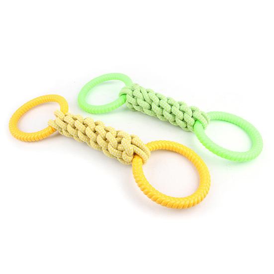 Pet Toy Double Loop Design Cotton Rope Interactive Puppy Chew Toy Bite-resistant Teeth Oral Health Safe Chew Toy