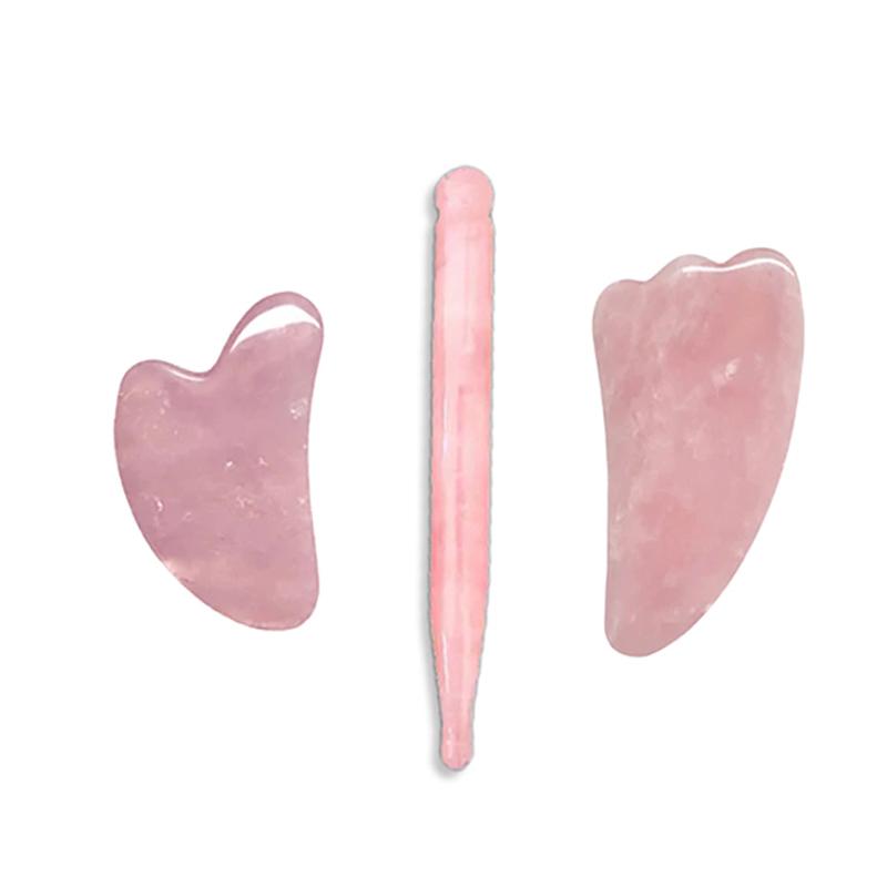 100% Natural Rose Quartz Jade Roller Gua Sha Massager Set Jade Stone Gouache Scraper Facial Massage Lifting SPA Anti Aging Tools