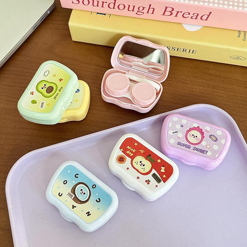 Cartoon Fruits Contact Lenses Box Portable Contact Lens Case With Tweezer Suction Stick Set For Travel Kit Holder