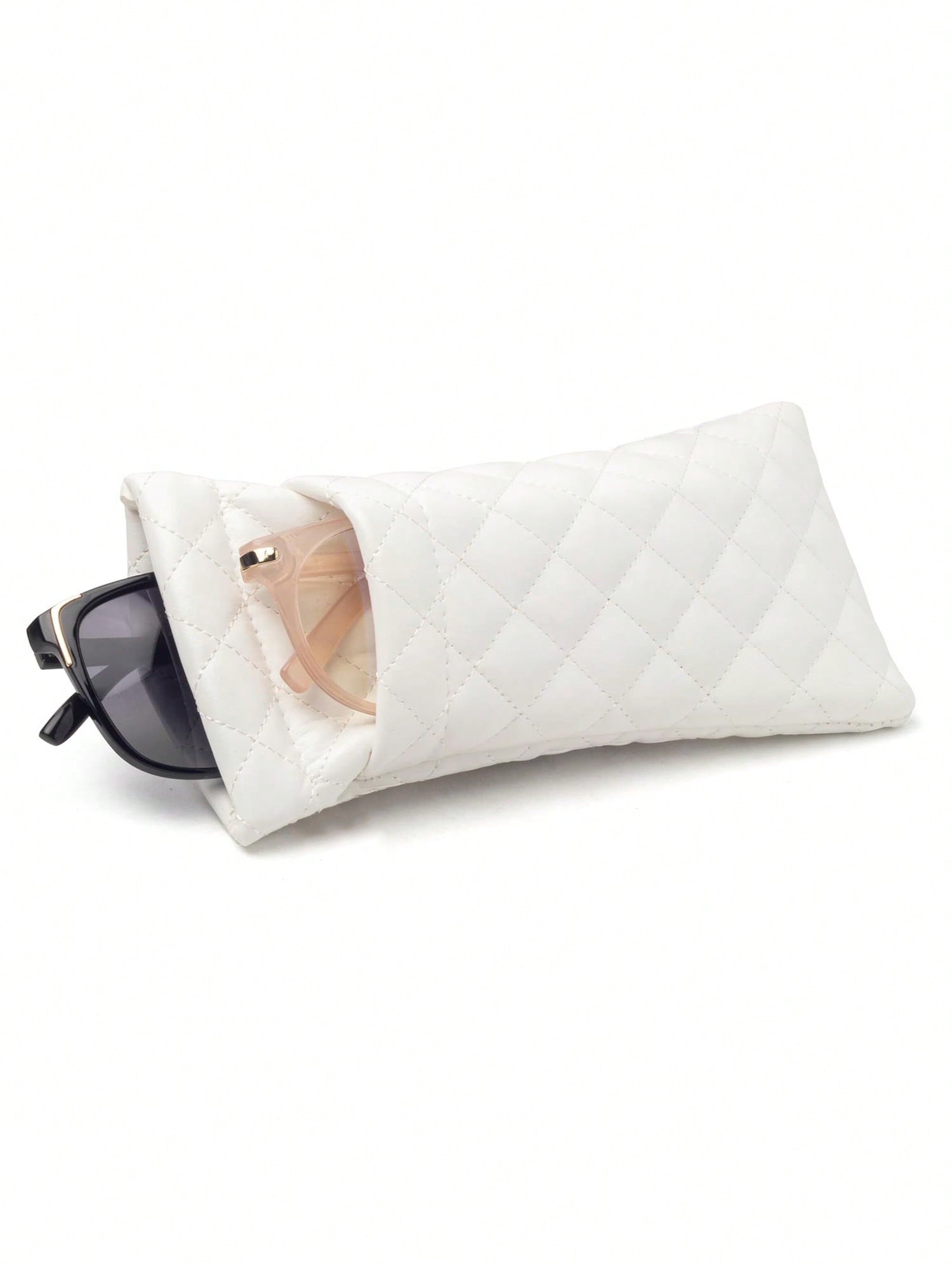 

Sunglasses Bag for Daily Storage - Portable Squeezed Leather Minimalist Solid Color Diamond Scratch Resistant Travel Accessories белый