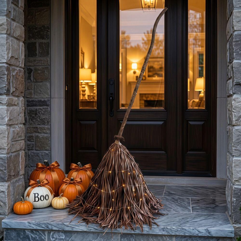Electric Rotating Halloween Lighted Witch Broom with Glowing Haunted Dancing Broom  Porch Home Use