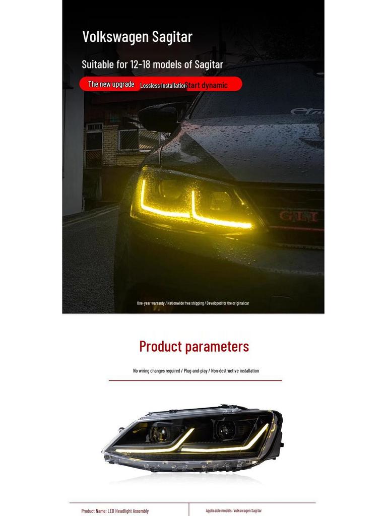 LED Projector Headlights with DRL & Flowing Turn Signals for 12-18 VW Sagitar