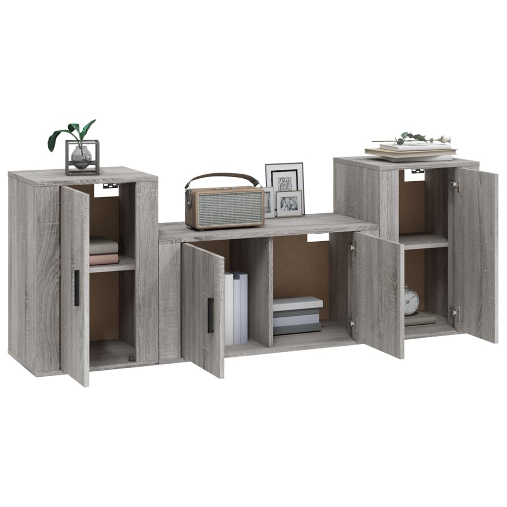 3 Piece TV Cabinet Set Grey Sonoma Particleboard
