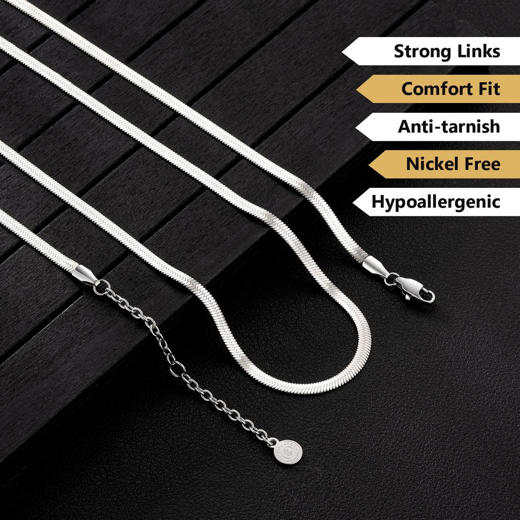 3mm 5mm 14K Gold Plated Flat Herringbone Necklace Women Girls Trendy Jewelry Gifts Dainty Choker Magic Blade Link Snake Chain