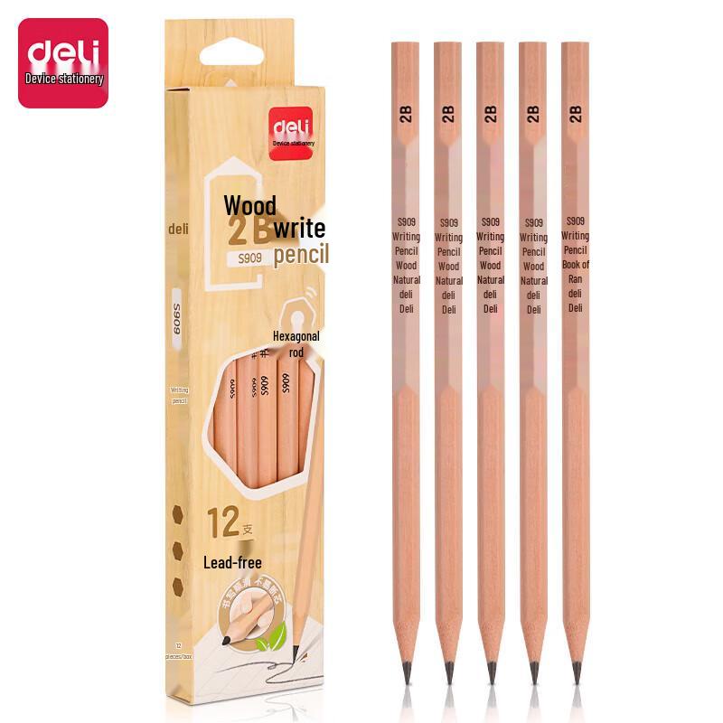 Deli S909 2B Student Wood Pencils, 12-Pack
