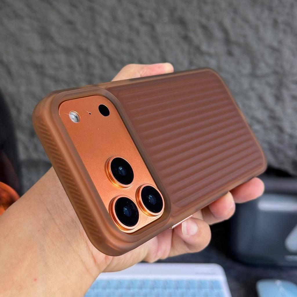 Stripe Corrugated Luggage Pattern Translucent Phone Case For 17 Air 16 15 14 13 12 Pro Max Frosted Shockproof Armor Cover