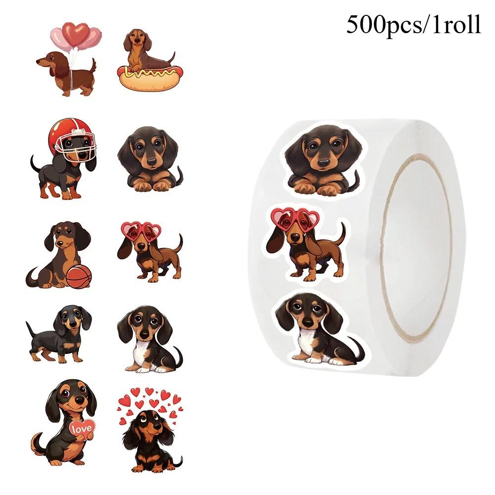 500pcs/roll Dachshund Decorative Stickers Cute Dog Laptop Water Bottle Phone Case Home Decoration Ideal for Adults Animal Lovers