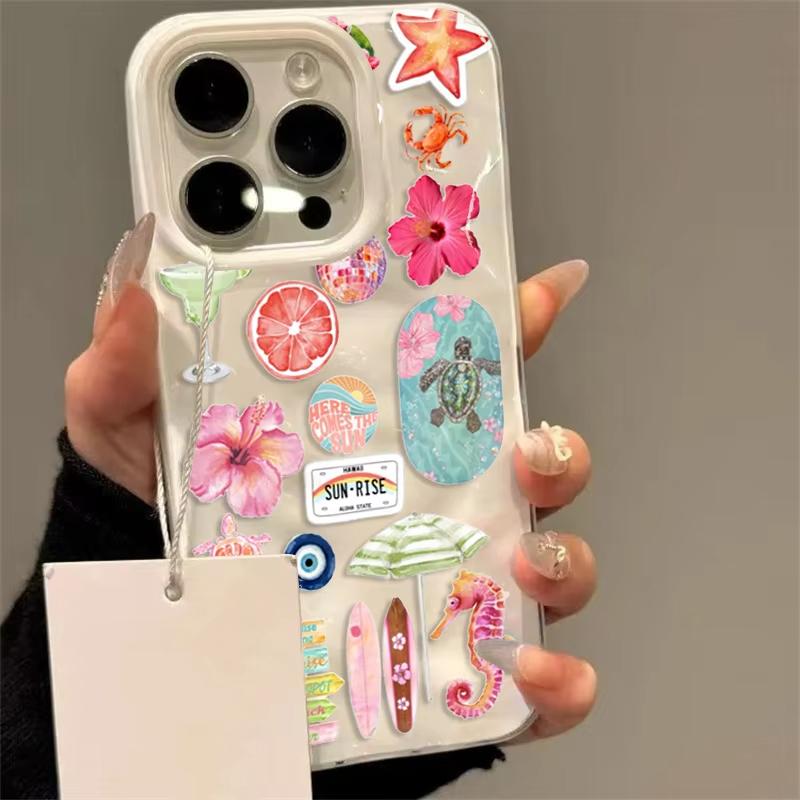 Folds Texture Soft Phone Case For iPhone 16 15 14 13 12 11 Pro Max 15 Plus Summer Ocean Flower Seahorse Turtle Print Cover
