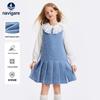 Girl's Autumn New Old Money Style Blue Tweed Sleeveless Vest Dress