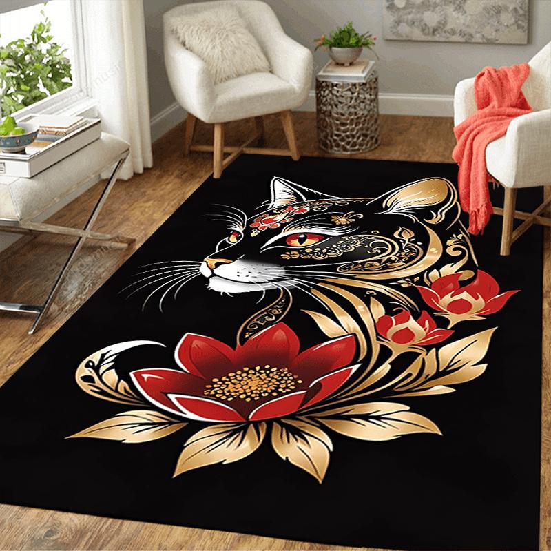 1pc Mysterious cat Print, Design Indoor Area Rug, Soft, Anti-Slip, and Durable Gaming Room Decor for Bedroom, Living Room, and Exercise Rugs