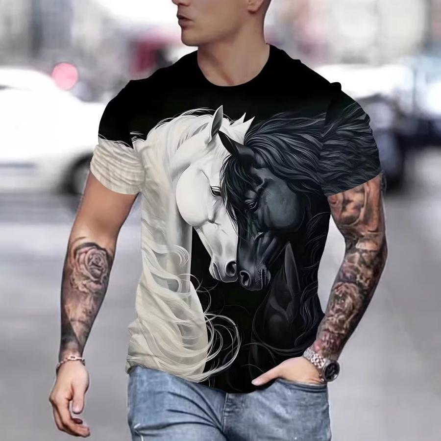 New Fun Cat Print Men's T-Shirt Street Trend Short Sleeve Versatile Men's T-Shirts Top