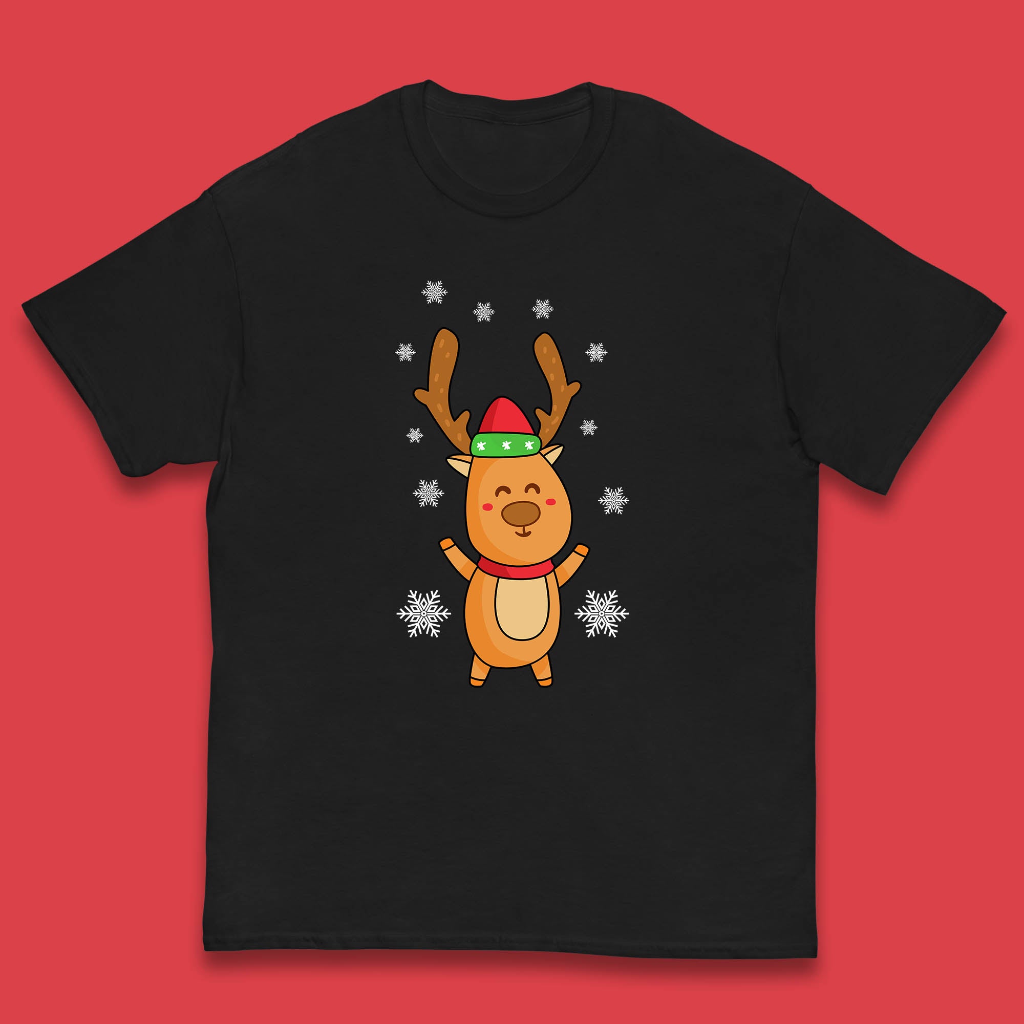 Christmas Kids T Shirt Christmas Reindeer with Santa Hat Top 150