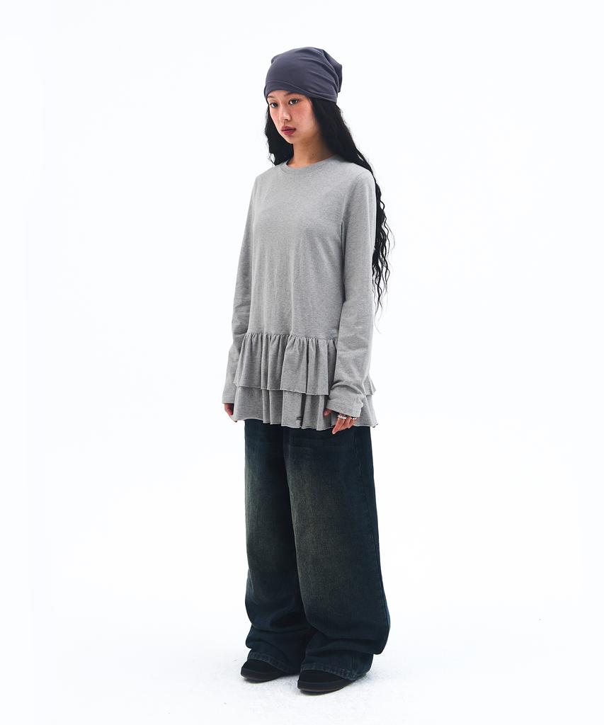 AMES-WORLDWIDE Frill Layered Longsleeve Tee Gray
