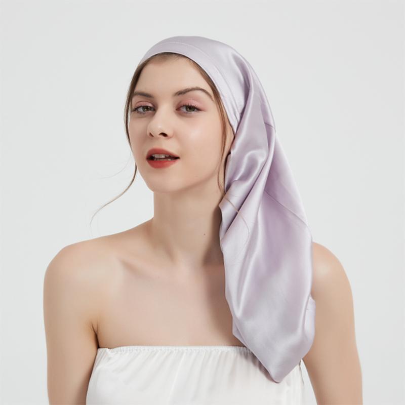 60cm Length 100% Mulberry Silk Bonnets for Women Bandage Sleeping Night Cap Pure Silk Hair Wrap Elastic Headwrap Shower Cap Girl