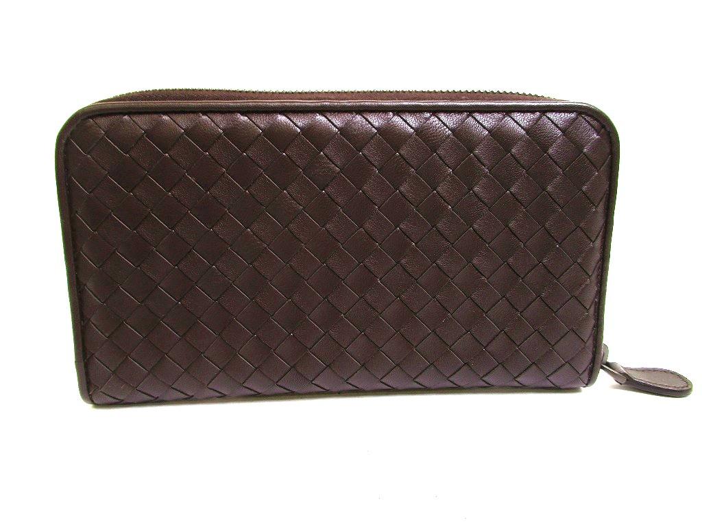 Authentic BOTTEGA VENETA Intrecciato Dark Brown Leather Round Zip Wallet Purse #b245  Open box