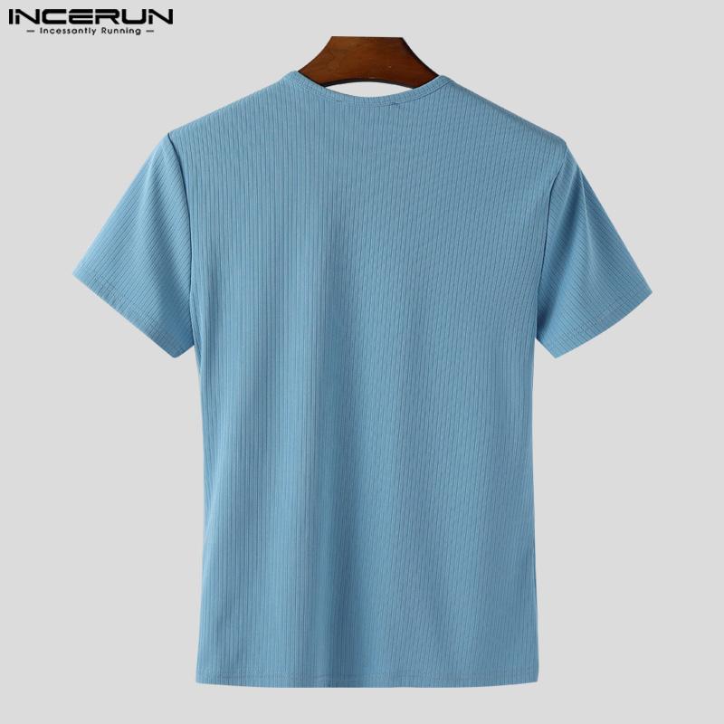 INCERUN Men Short Sleeve Side Lace-up Casual Fitted Rib T-shirts Tops
