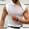 INCERUN Men Cutout Neck Sleeveless Mesh See Through Stitching Tank Tops