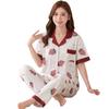 Superior sweet ladies strawberry print imitation cotton pajamas loungewear loose large size short sleeves trousers set