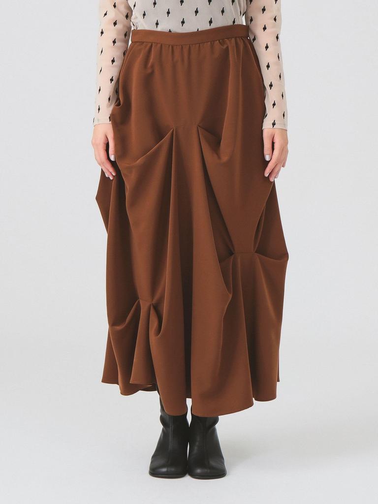 Ray Beams Women's Random Tuck Voluminous Skirt, Brown 1