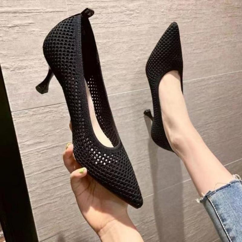 Women Pumps Summer Comfortable Stiletto Party Shoes Stiletto Sexy Single Shoes  knit Woven Mesh Breathable Women work Shoes