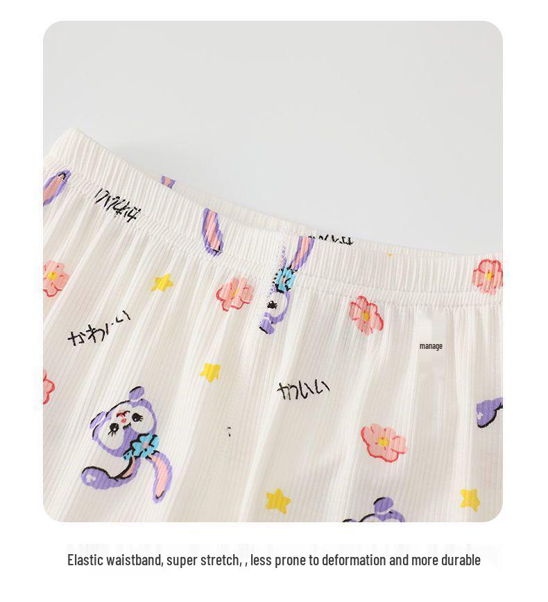 Ice Silk Girls' Short Sleeve Pajama Set - Summer Thin Two-Piece for Baby and Kids