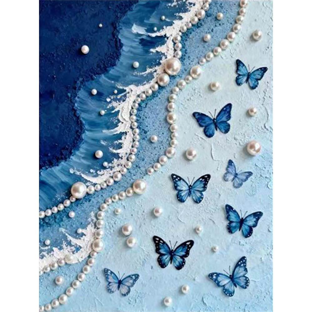 Crystal Pearl Painting 5D DIY Frame Decoration Painting Blue Coast Home Wall Decoration Transparent Pearl Gemstone Painting Picture Art Crafts