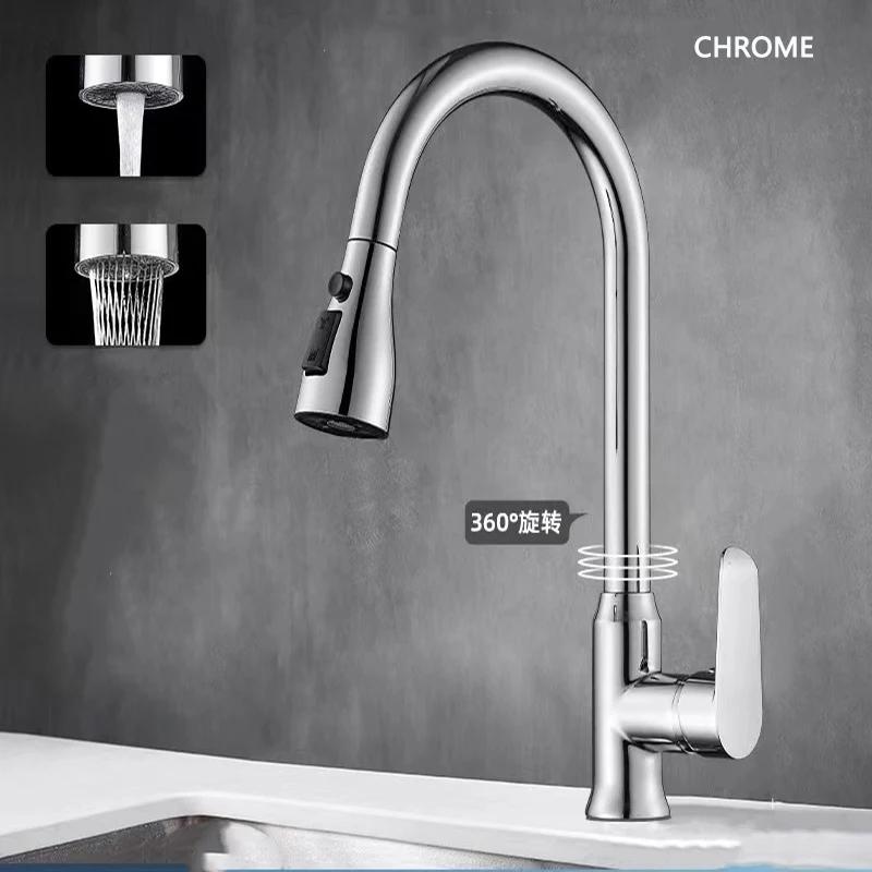 All Copper Kitchen Faucet, Pull-out Spout, Kitchen Sink Mixer Tap, Spray Head, Chrome/black Mixer Tap
