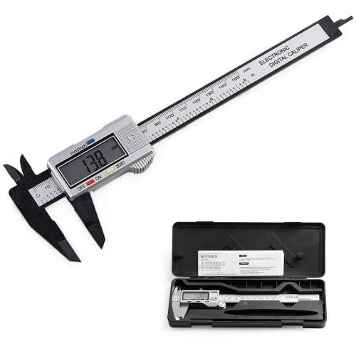 High-Precision Digital Caliper, 150mm, Carbon Fiber, Includes Storage Case, LCD Display, Outer Diameter, Inner Diameter, Depth, Step Measurement, Hold