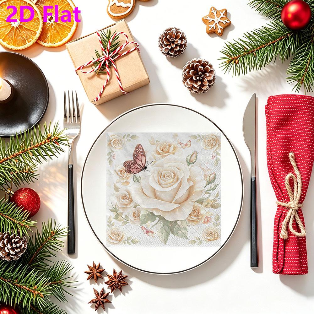 20pcs Disposable Napkins with Flower Pattern Print for Wedding,Parties,and Daily Use for Thanksgiving Fall Christmas Table Decoration