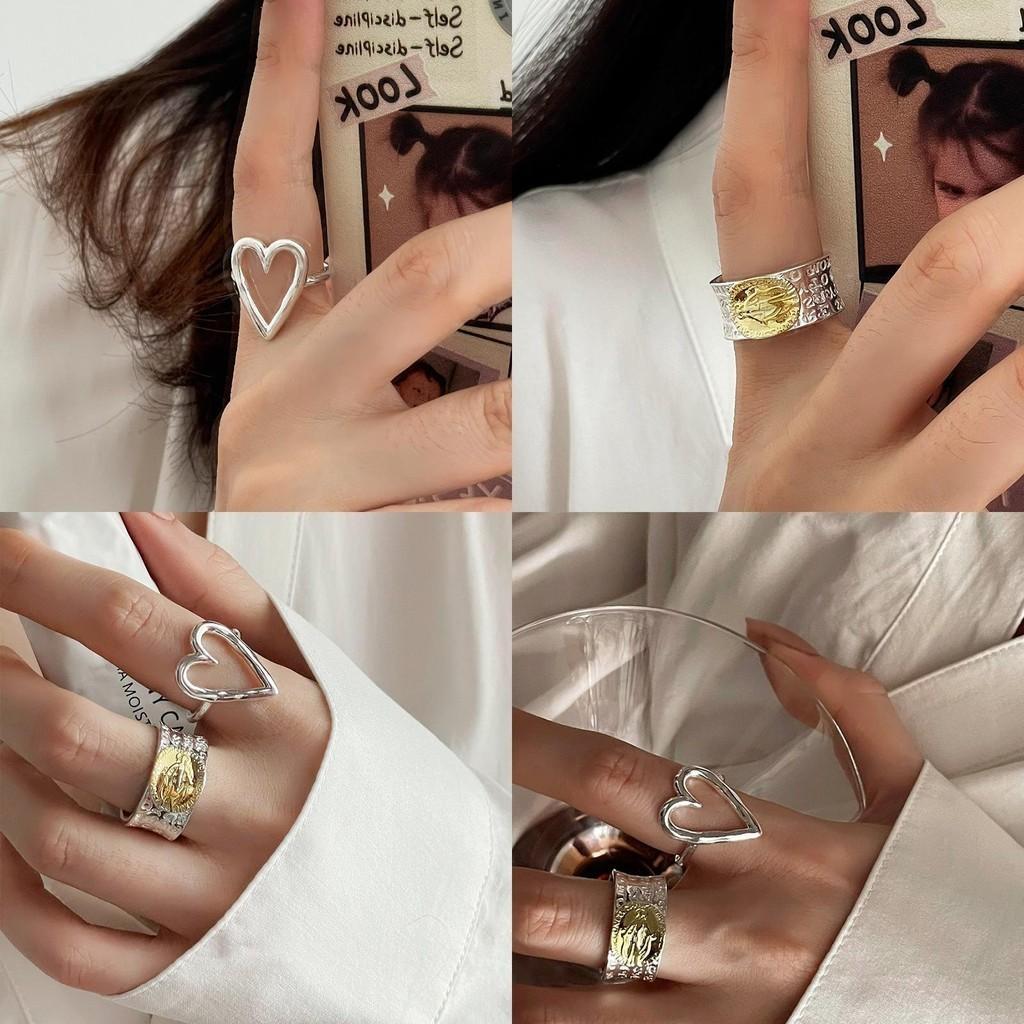 Heart Shaped Adjustable Retro Style Ring For Women With Trendy Gold And Silver Design