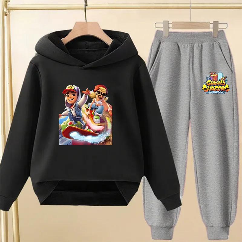 Hot Game Subway Surfers Spring Autumn Fashion Pullover Tracksuit 3-12 Years Boys and Girls Letter Print 2pcs Hoodie+Pants