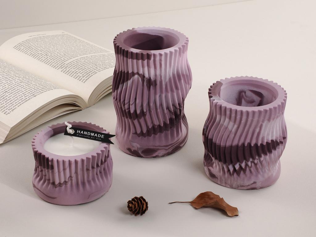 Concrete Stripe Candle Jar Silicone Mold Simplicity Wave Storage Tank Ornament Cement Plaster Flowerpot Resin Molds Home Decor