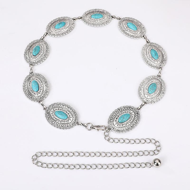 Bohemian Turquoise Waist Chain With Metal Accents For Summer Festival Fashion