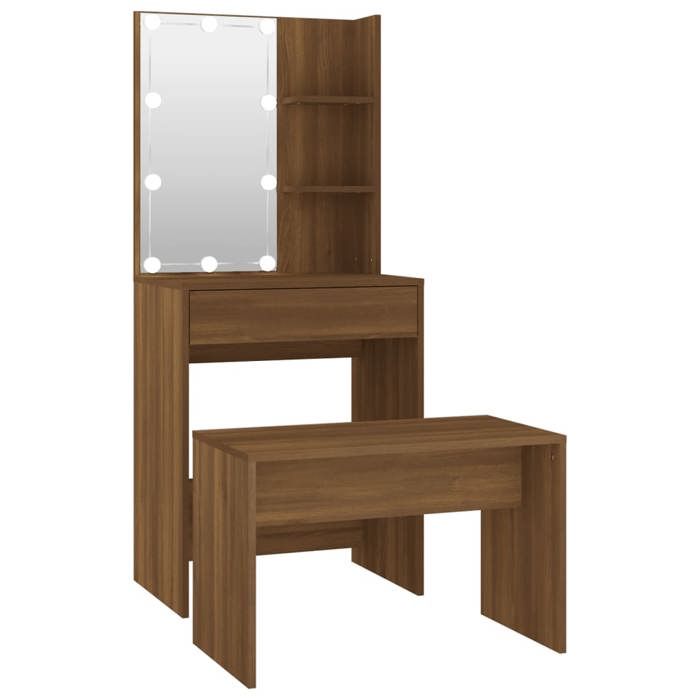 VidaXL Vanity Set with LED Cosmetic Table Makeup Vanity Table Jewelry Table Bedroom Brown Oak 3114138