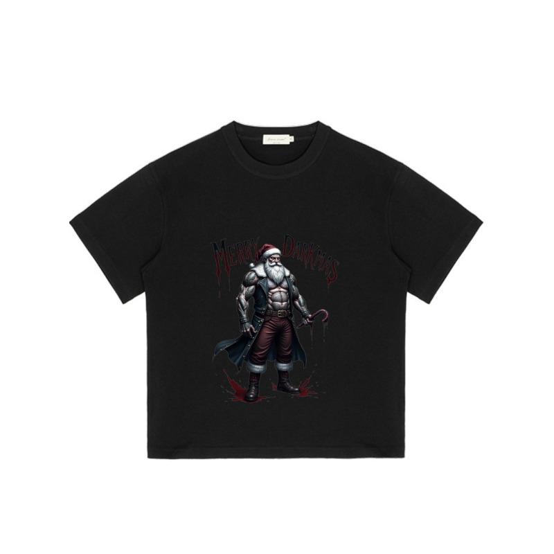 Black T-Shirt with Dark Santa Claus and Merry Darkness Print for Halloween and Christmas