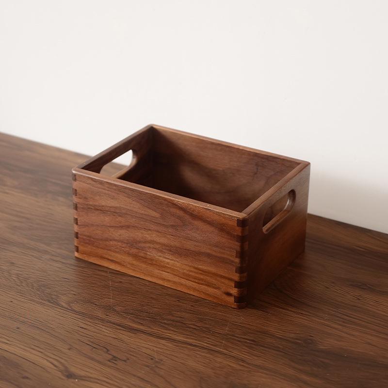 Walnut Wood Desktop Organizer Basket - Large Capacity, Japanese Style