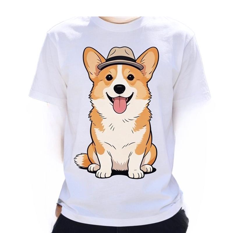 

Funny Corgi Graphic Summer T-shirts for Women Fashion Cute Dog 3D Printed Crew Neck Tee Cute Puppy Short Sleeve Y2k Streetwear S