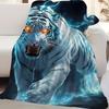 1pc Vintage White Tiger Printed Throw Blanket, 60x80inch, Soft Cozy Sofa Bedding with Glowing Eyes Design, Mixed Colors